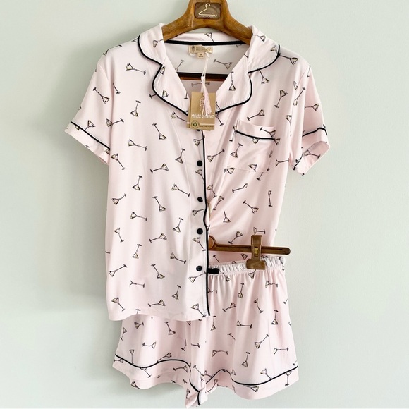 Women's Soft Pink Martini Print Pajama Set - Picture 2 of 6